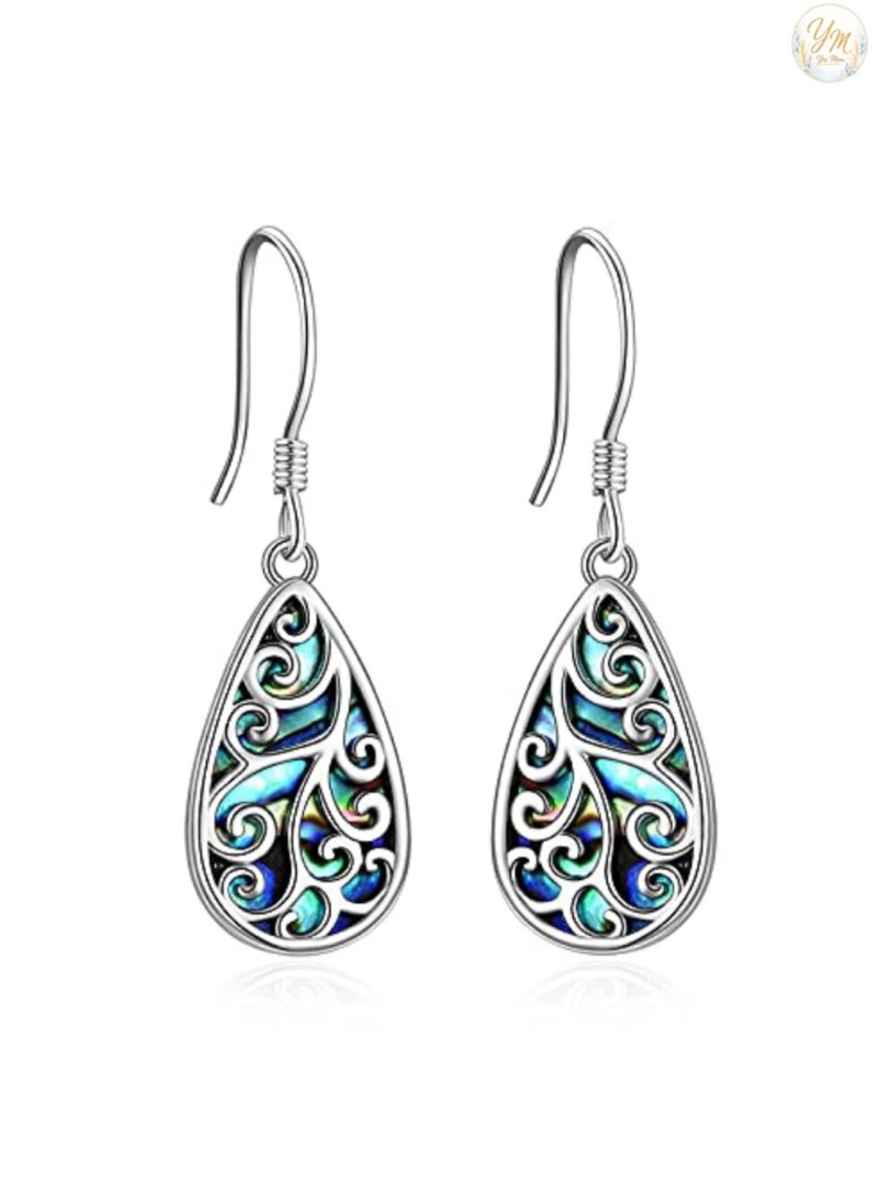 925 Sterling Silver Tree of Life Dangle Earrings Abalone Shell Drop Jewelry